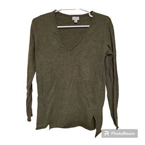 J.Crew Factory Wool Blend V-Neck Sweater XS Heather Olive